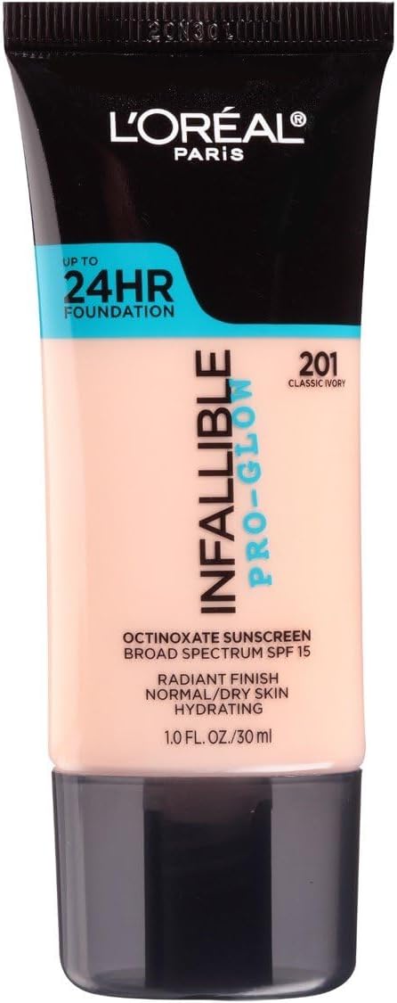 L'Oreal Paris Pro-Glow Foundation Classic Ivory front view makeup bottle