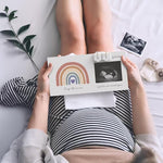 Eurset ultrasound keepsake frame displayed on a nursery room shelf showcasing the adjustable tabletop kickstand.
