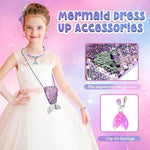 Mermaid themed children jewelry accessories featuring a colorful necklace bracelet ring and matching earrings