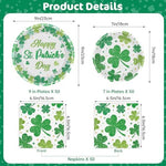 Green shamrock themed disposable plates and napkins close up