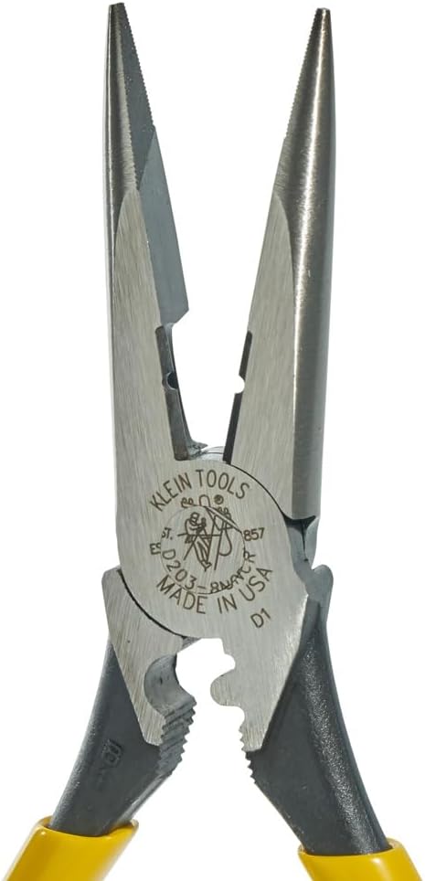 Klein Tools long nose pliers handle and joint view