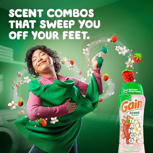 Gain two in one in wash fabric fragrance beads spilled near the bottle cap