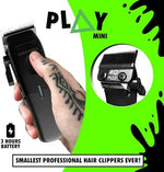 Side profile of the cordless TPOB Play Mini hair trimmer showcasing the adjustable SnapTek lever arm positions.