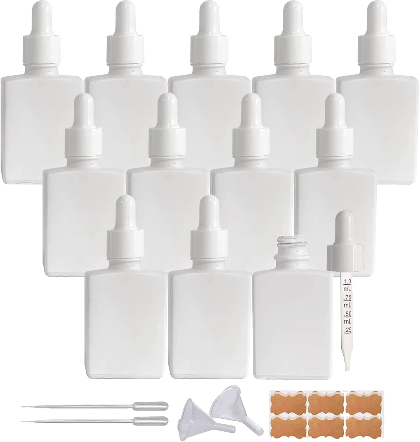 Begiket square glass dropper bottle front view matte white 30ml