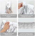 Close up look of premium reflective metal foil fringe banner detailing