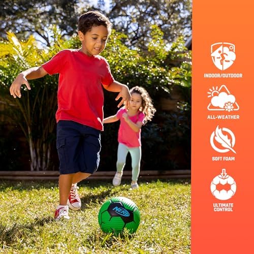 Premium USA imported Nerf foam soccer ball showcasing the embossed textured grip surface.