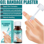 Waterproof clear liquid bandage film applied on a minor finger cut for wound protection.