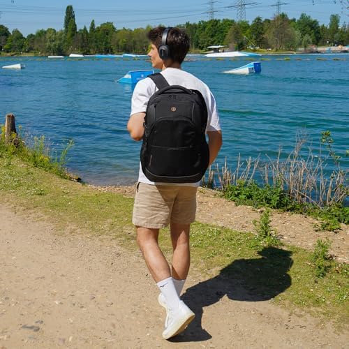 Swissdigital Design 16 inch notebook bag opened to reveal the spacious organizer compartment layout