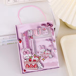 Creative Pink Stationery Set front view of the 6-piece school supplies kit including notebooks and pencils.
