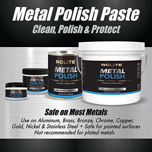 Rolite metal cleaner paste being applied to a dull stainless steel surface