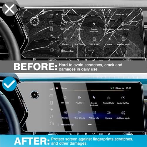 Comparison showing anti-glare benefits of Karltys screen protector on vehicle dashboard