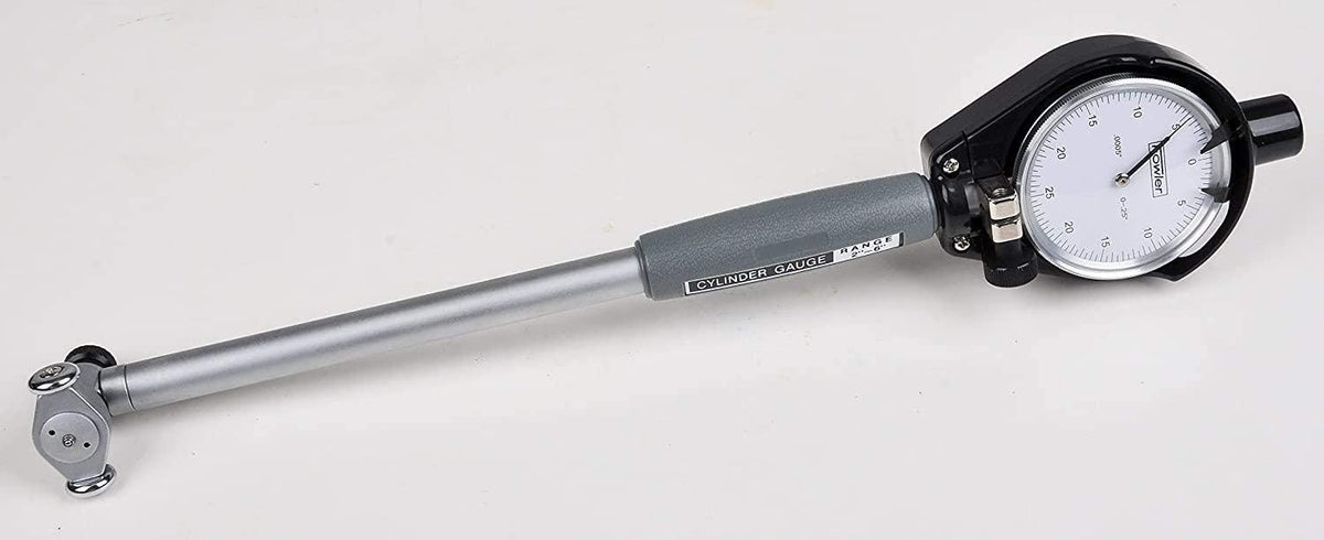 Insulated grip and chrome-plated handle of the Fowler bore gage
