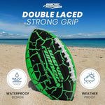 Wave Runner Xtreme Metallic Series football being thrown for an outdoor beach game.