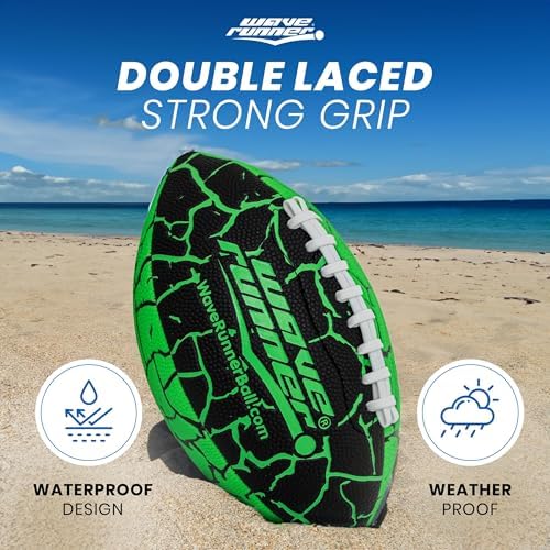 Wave Runner Xtreme Metallic Series football being thrown for an outdoor beach game.