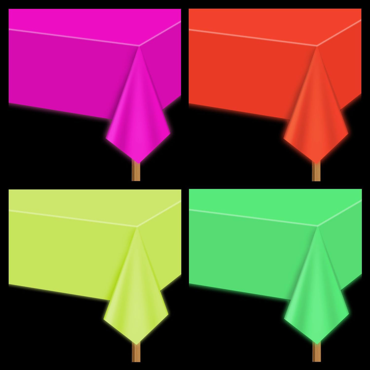 APUXXJUPA neon glow table cloths front view showing 4 multi color packs