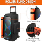 Side view of protective speaker bag displaying multiple microphone storage pockets