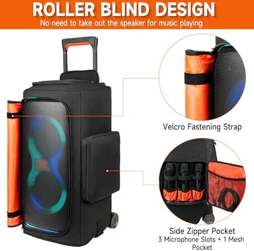Side view of protective speaker bag displaying multiple microphone storage pockets