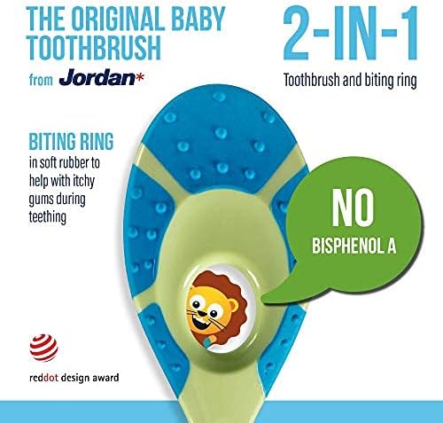 Jordan baby toothbrush packaging showing 0-2 years age recommendation.
