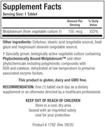 Side view of Biotics Research MoZyme Forte showing GMP certified manufacturing details