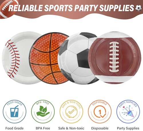 Assorted sports ball printed plates for birthday party