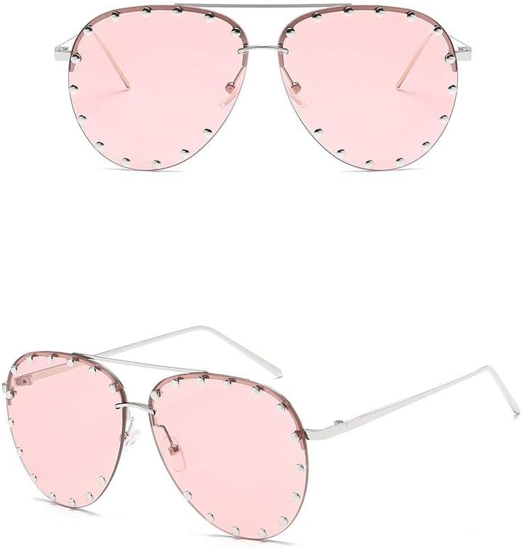 Chezi rimless studded aviator sunglasses angled perspective with double bridge