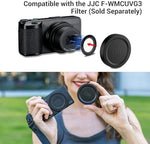 Product unboxing layout presenting the dustproof and scratch resistant JJC metal protector ready for daily photography use.