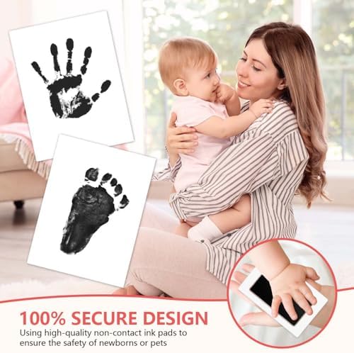 Detailed dog paw print and newborn baby handprint side by side on impression cards
