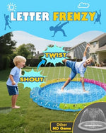 The vibrant animal illustrations from A to Z printed on the GloopGlee educational summer sprinkler mat