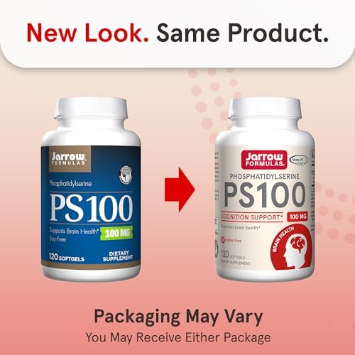 Jarrow Formulas Phosphatidylserine 100mg dietary supplement showing soy free sunflower lecithin label