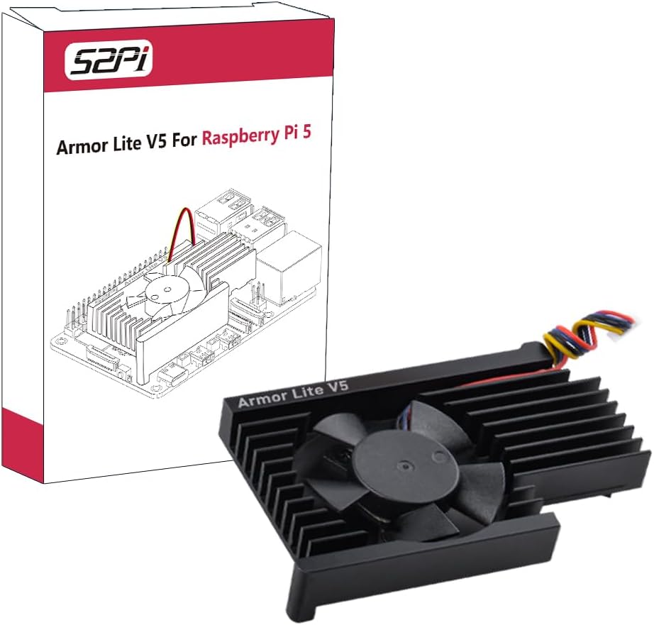 GeeekPi Active Cooler for Raspberry Pi 5 front view showing aluminum heatsink and cooling fan