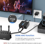 Ozvavzk HDMI audio extractor displaying digital optical and analog outputs.