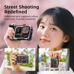 Ergonomic rubber handle holder bundle expansion mount with integrated shutter button control.