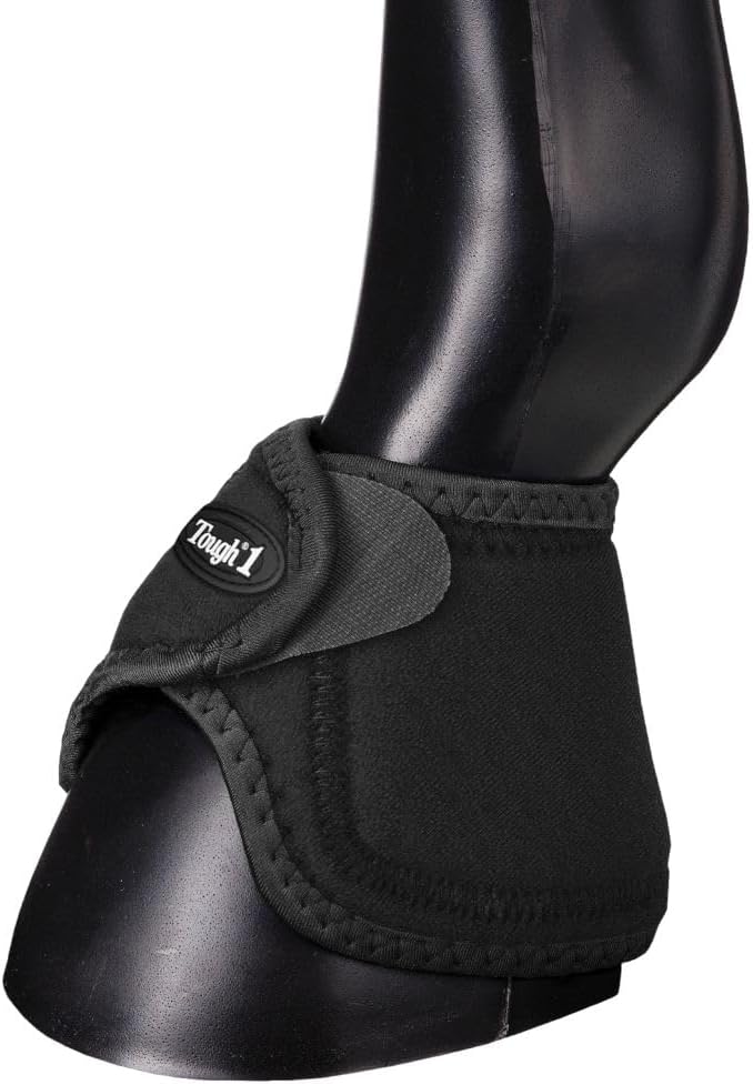 Tough 1 No Turn Bell Boots front view showing black neoprene design and quick-grip strap closure