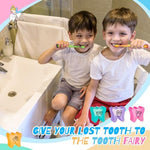 Top down view of colorful tooth fairy keepsake containers