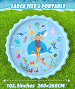 EPN 102.3 inch sprinkler play mat showing water fountain height adjustment.
