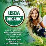 Back panel listing organic ingredients and 50 percent standardized bacosides information.