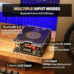 Rear terminal layout of the 2.0 channel stereo amplifier showing power inputs