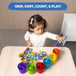 Full set of Skillmatics Silicone Rainbow Sorting Game items including storage bag
