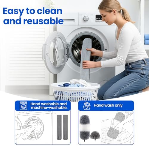 Extra-Long Dusters Kits with Extension Pole, 5 in 1 Cleaning Tools with Extendable Long Handle, Cobweb Duster, Microfiber Dusting Clothes for Gap, High Ceilings and Fans, Blinds, Cars and Furniture - Image 7