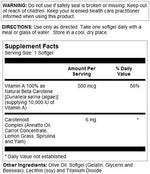 Solaray natural beta carotene supplement dietary facts and ingredients label view