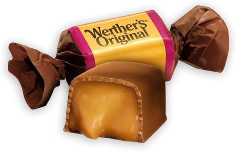 Close up view of a pack of two Werthers Original chocolate caramel bags