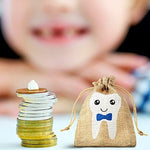 Close up of tooth fairy bag cartoon teeth pattern
