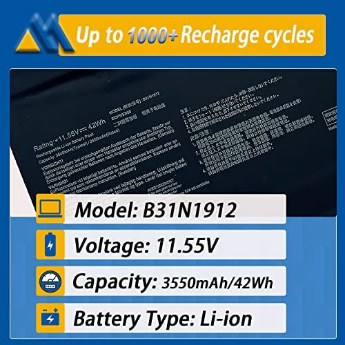 C31N1912 replacement battery for ASUS VivoBook displaying the printed specification label with voltage details.