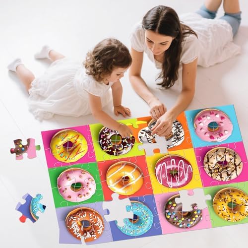 Children playing with three by two feet massive educational jigsaw toy on a playroom floor