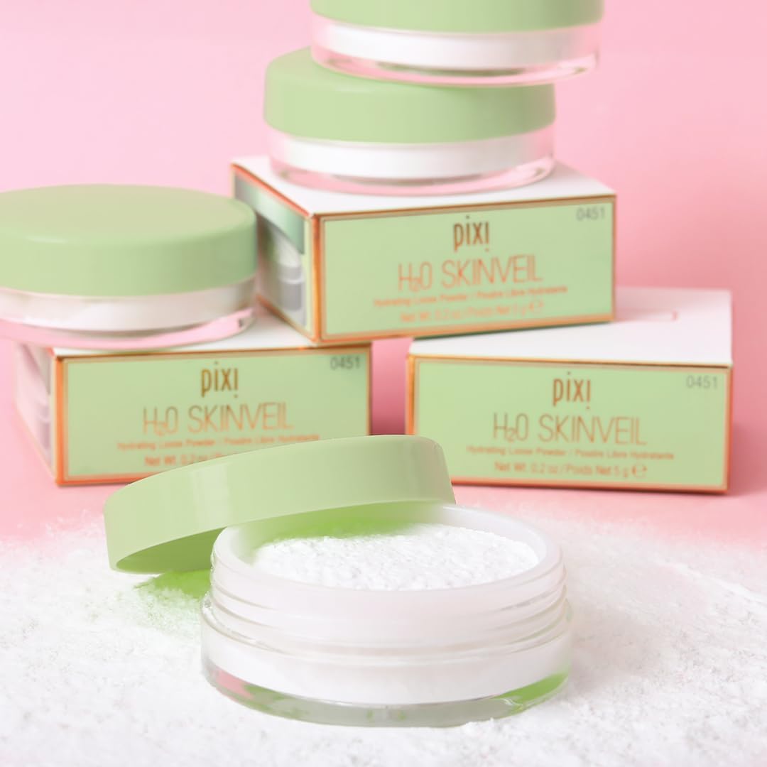 Pixi hydrating finishing powder container with light green lid open view