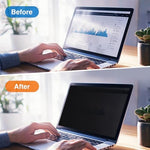 Close-up of the reinforced top magnetic strip snap-on installation process on a laptop screen.