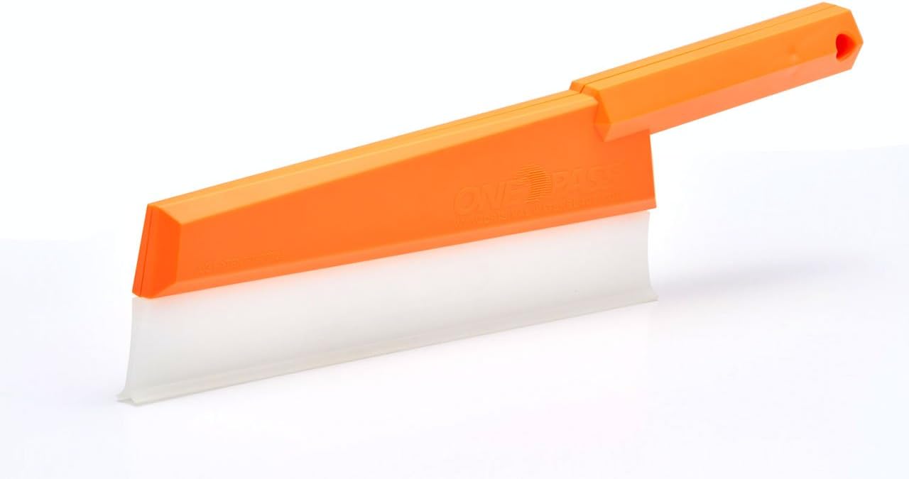 One Pass Shopblade Waterblade front view showing orange handle and white silicone blade.