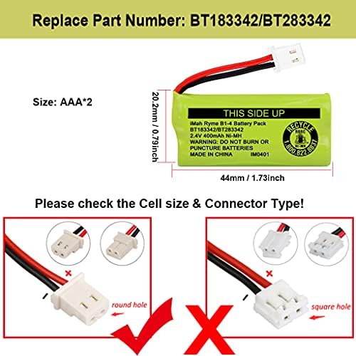 Close-up view of the specific white connector plug and wire leads on the iMah 2.4V Ni-MH battery.