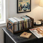 FARM IN solid pine wood and black metal wire desktop CD stand top perspective