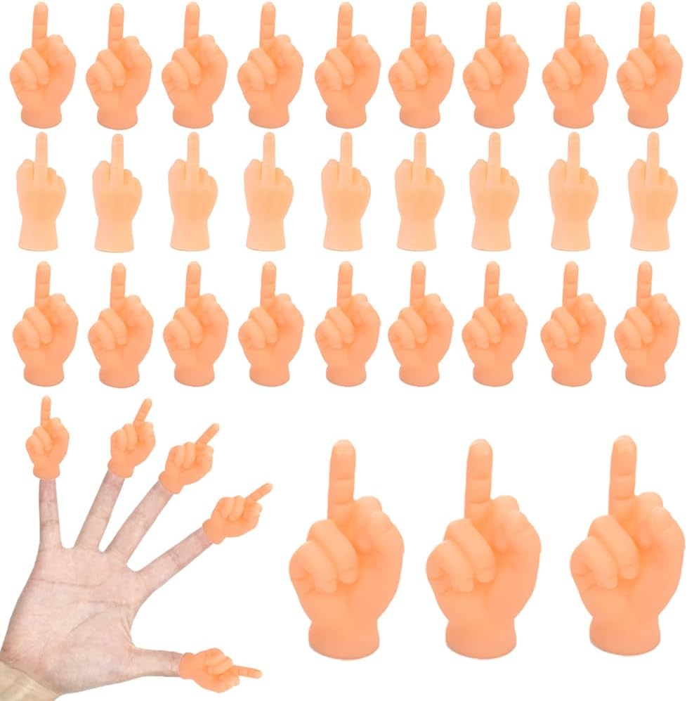 Fnqiank tiny middle finger puppet thirty piece set front view showing realistic skin texture